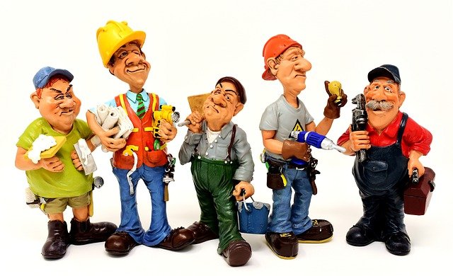 Multiple cartoon-style construction works